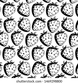 Fruits pattern with graphic strawberries on white background. Great element for food design.