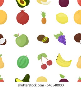 Fruits pattern icons in cartoon style. Big collection fruits vector symbol stock illustration
