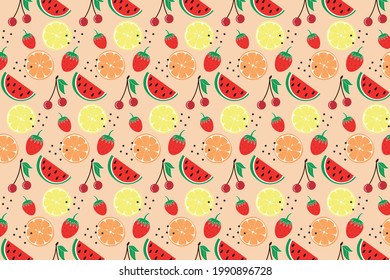 Patrón de frutas con limón, naranja, sandía y cereza