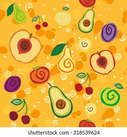 Fruits pattern on a yellow background 
