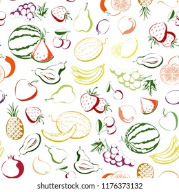 Fruits pattern. Seamless background. Coloured isolated contour.  Design templates for packaging, labels, posters, wrapping paper. Vector