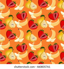 Fruits pattern seamless on orang background