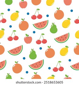 Patrón de frutas. sandía, manzana, limón, cereza