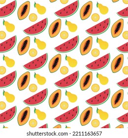 Fruits pattern with watermelon and pear and citrus and papaya