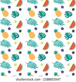  fruits patterns with flowers, fruits: watermelon, pineapple and leaves	
