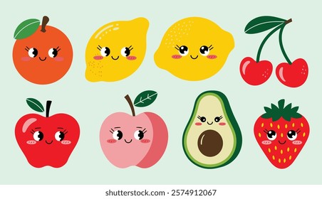 Fruits pins stickers , A set of cute fruits stickers design collectionsimple colorful, flat hand drawn childish doodle style