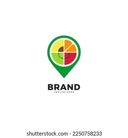 Fruits place logo design template. fresh fruit and pin symbol logo, simple, elegant, professional and modern.