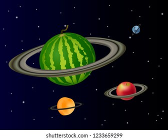 Fruits - planets vector. Space cartoon