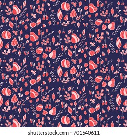 
Fruits and plants ethnic pattern on blue background. Vector illustration. For prints, cards, decoration. 