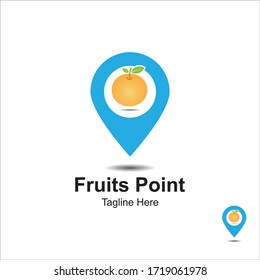 Fruits Points Logo Design Template-Orange Farm logo. Fruit Location, Map Logo. Fruits Logo For Fruits Farm, Fruits Shop, Juice company Or Other Company.