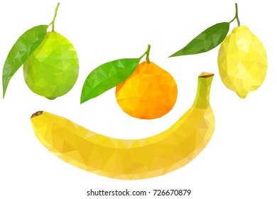 Fruits. Polygonal 3d vector illustration isolated on white background