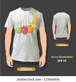 Fruits printed on white shirt. Vector design.