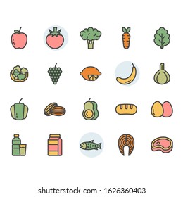 Fruits related icon and symbol set in color outline design