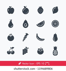 Fruits Related Icons / Vectors Set | Contains Such Apple, Orange, Strawberry, Lemon, Pear, Avocado, Watermelon, Kiwi, Grape, Cherry, Papaya, Banana, Pineapple, Mangosteen, Carrot and more