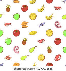 Fruits and Seafood set. Background for printing, design, web. Usable as icons. Seamless. Colored.