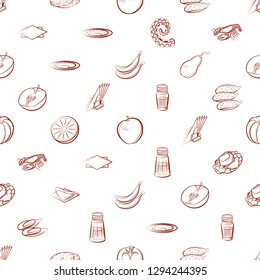 Fruits, Seafood and Table setting set. Background for printing, design, web. Usable as icons. Seamless. Binary color.