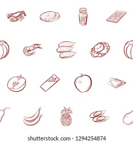 Fruits, Seafood and Table setting set. Background for printing, design, web. Usable as icons. Seamless. Binary color.