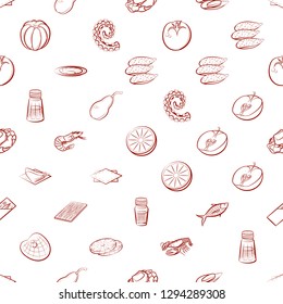 Fruits, Seafood and Table setting set. Background for printing, design, web. Usable as icons. Seamless. Binary color.