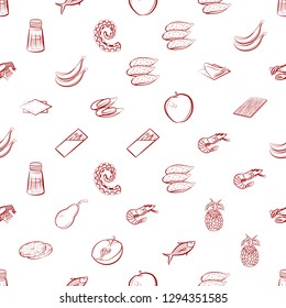 Fruits, Seafood and Table setting set. Background for printing, design, web. Usable as icons. Seamless. Binary color.