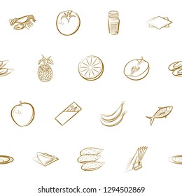 Fruits, Seafood and Table setting set. Background for printing, design, web. Usable as icons. Seamless. Binary color.