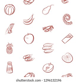 Fruits, Seafood and Table setting set. Background for printing, design, web. Usable as icons. Seamless. Binary color.