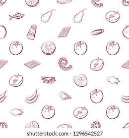 Fruits, Seafood and Table setting set. Background for printing, design, web. Usable as icons. Seamless. Binary color.
