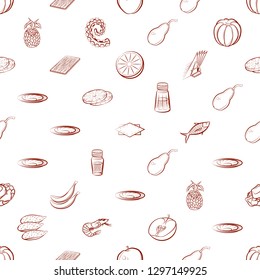 Fruits, Seafood and Table setting set. Background for printing, design, web. Usable as icons. Seamless. Binary color.