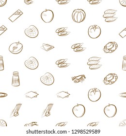 Fruits, Seafood and Table setting set. Background for printing, design, web. Usable as icons. Seamless. Binary color.