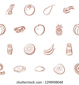 Fruits, Seafood and Table setting set. Background for printing, design, web. Usable as icons. Seamless. Binary color.
