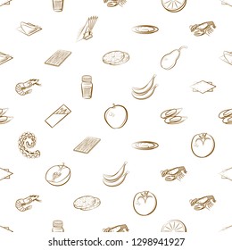 Fruits, Seafood and Table setting set. Background for printing, design, web. Usable as icons. Seamless. Binary color.