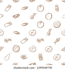 Fruits, Seafood and Table setting set. Background for printing, design, web. Usable as icons. Seamless. Binary color.