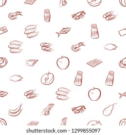 Fruits, Seafood and Table setting set. Background for printing, design, web. Usable as icons. Seamless. Binary color.