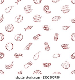 Fruits, Seafood and Table setting set. Background for printing, design, web. Usable as icons. Seamless. Binary color.