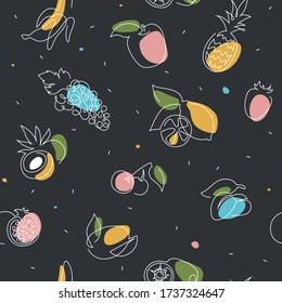 Fruits seamless backgroumd. Hand drawing in line style .Vector illustration.