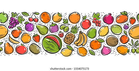 Fruits seamless background. Food concept. Decorative pattern vector illustration