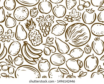 Fruits seamless background. Natural food concept. Vector illustration