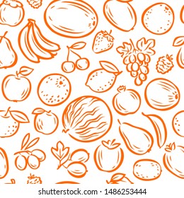 Fruits seamless background or pattern. Natural food, farming vector illustration