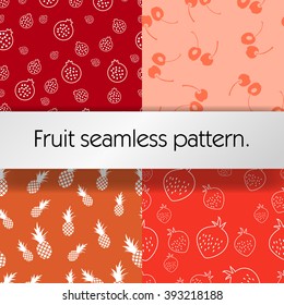 Fruits seamless background. Strawberries, pineapple, cherries, pomegranate. 