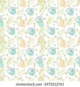 Fruits Seamless hand drawn doodle pattern. Illustration for backgrounds, card, posters, banners, textile prints, cover, web design. Eat healthy. Vector icons.
