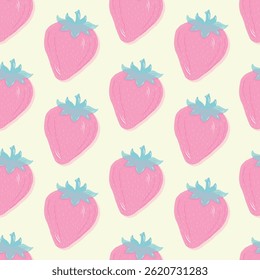 Fruits seamless hand drawn vector pattern with cute strawberry