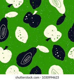 Fruits seamless pattern. Apple, lemon,pear. Concept for restaurant menu backdrop, smoothies bar, eco market. Pop art  style.