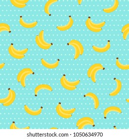 Fruits seamless pattern. Banana baclground on blue background. Vector illustration.