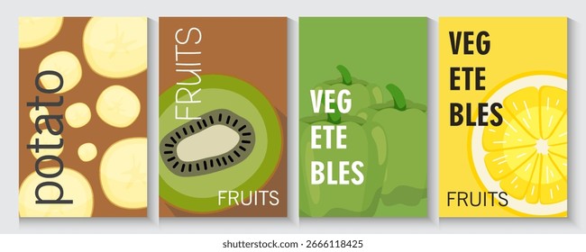 Frutas sin fisuras patrón Anuncio, cartel, tarjetas de fondo con zanahoria, manzana, tomate, berenjenas, plátano, aguacate, limones amarillos. patrón de fruta flayer promoción y Plantilla de compras para la temporada de verano.