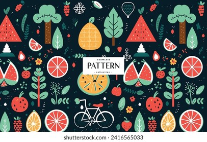 fruits seamless pattern with clip arts