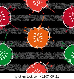 Fruits Seamless pattern, colorful apples, hand drawn elements, cartoon image