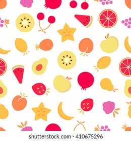 Fruits seamless pattern. Colorful fruits on white background. Vector background EPS 8.