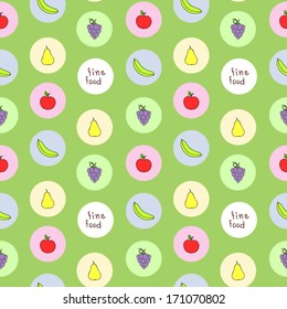 Fruits seamless pattern - grapes, pear, apple, banana