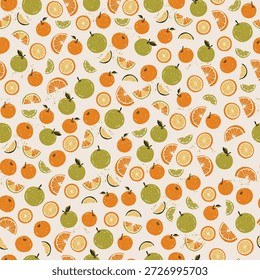 Frutas sin patrón dibujado a mano estilo. Patrón con frutas cítricas. Diseño de impresión de moda para papel de embalaje, textil, embalaje, tela, decoración del hogar, superficie. No es IA