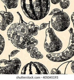 Fruits seamless pattern in hand drawn style