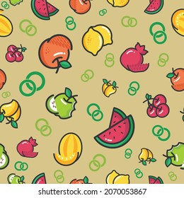 Fruits Seamless pattern with fruits icons set light color